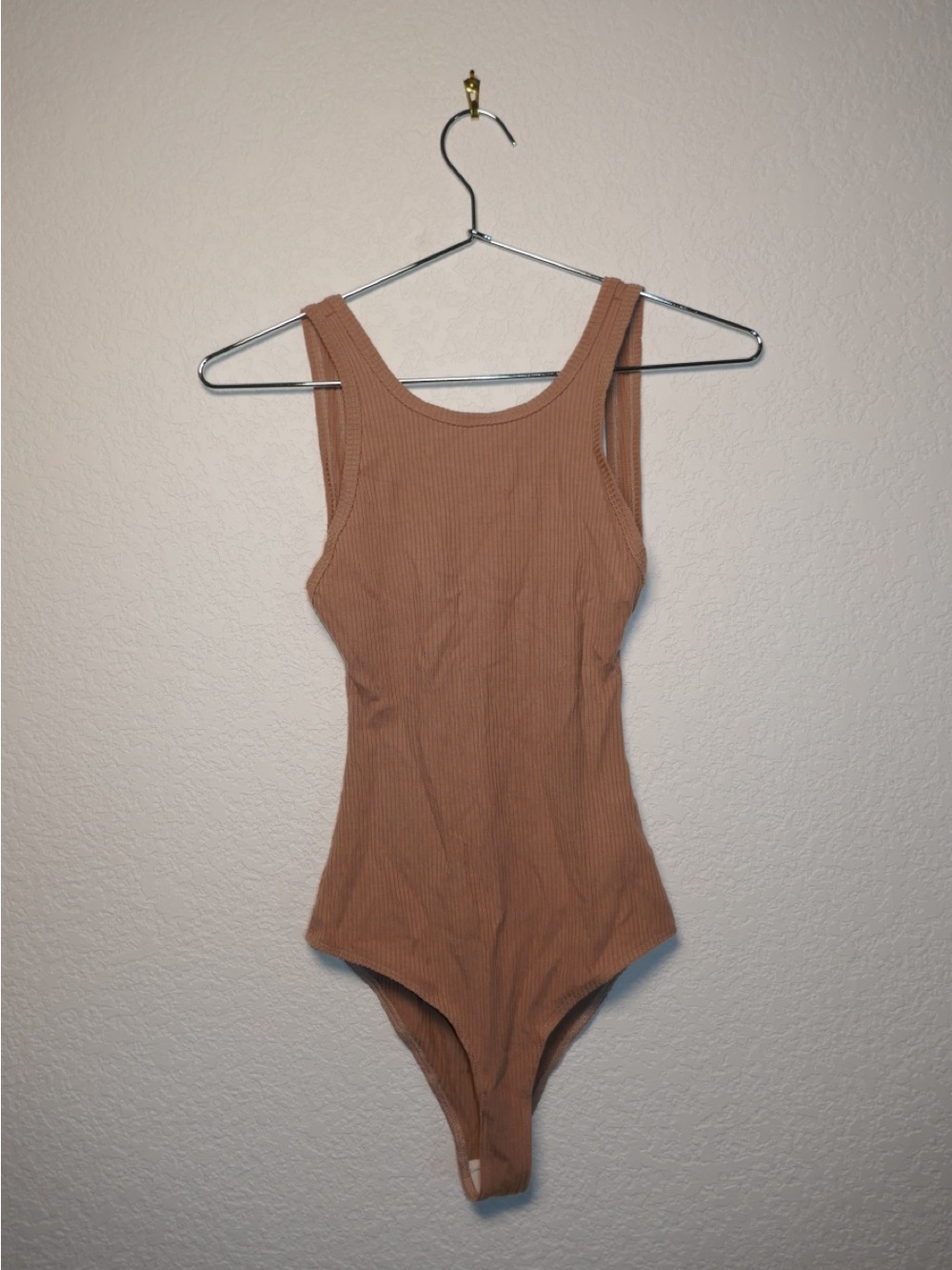 NWOT Reformation Ribbed Open Back Camel Tan Brown Bodysuit | Small